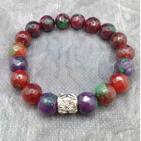 Artisan Faceted Quartz Bracelet Tibetan Silver Spacer Bead Multicolor Gemstones - Picture 1 of 11